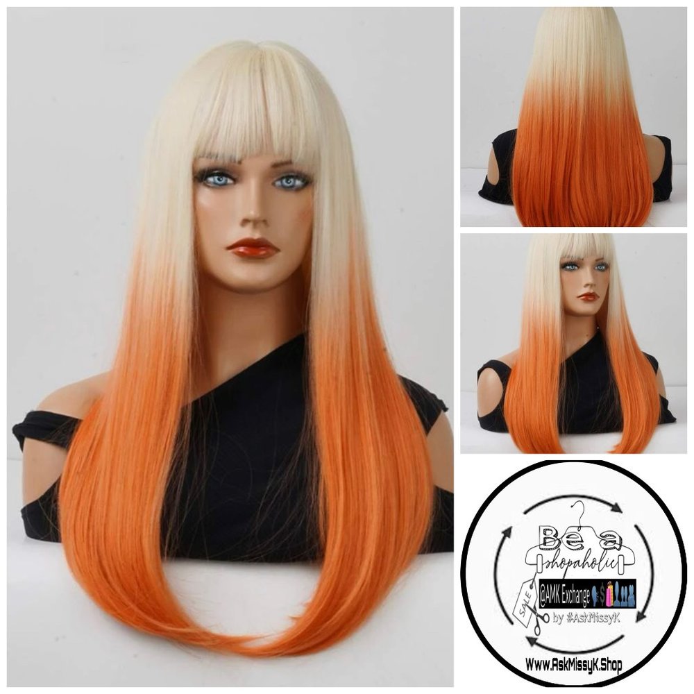 DOLCE I Neon Orange 🍊Ombré Synthetic Wig With Bangs